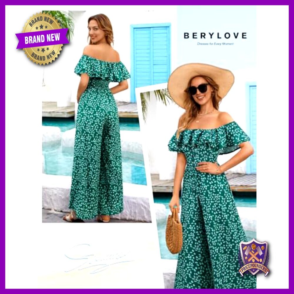 Medium Polyester Jumpsuit Off Shoulder Ruffle Nec… - image 2